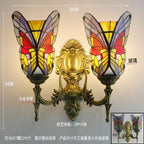 Butterfly Glass Sconces LED Wall Lamps Tiffany Mediterranean Bedroom Lighting