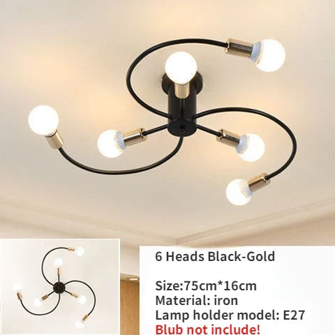 Retro Iron Fan Ceiling Chandelier with 8 Sockets for Home Decor