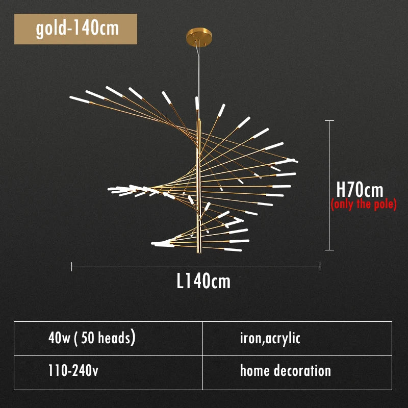 Firework Shape LED Chandelier in Gold and Black for Home Lighting