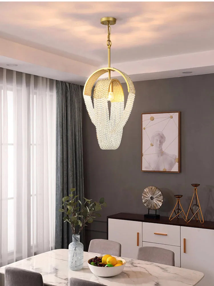 Tassel Crystal LED Chandelier: Nordic Style Round Pendant Lamp for Modern Home Decor