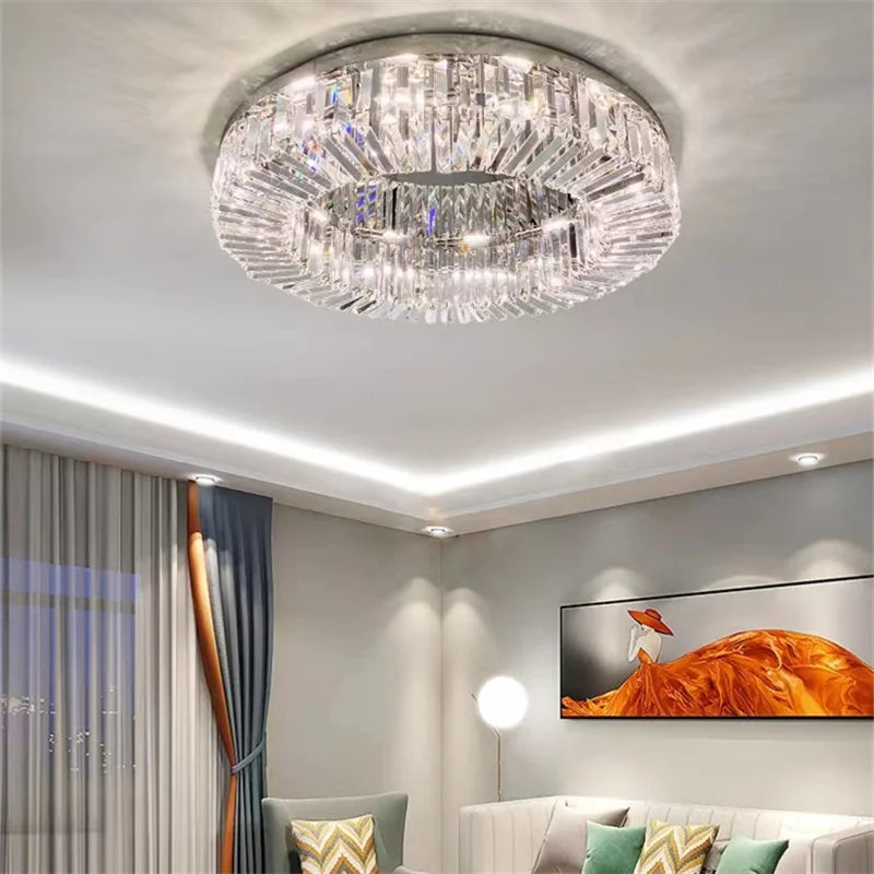 Modern Crystal LED Chandelier Chrome & Gold Ceiling Lamp for Living Room Decor