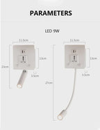 Rotatable LED Wall Sconce Lamp with USB Port & Socket for Bedrooms, Restaurants - White/Black