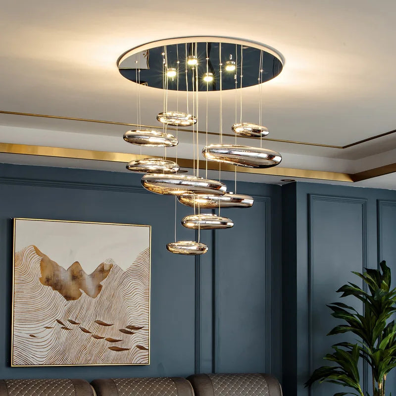 Chrome LED Pendant Lights: Modern Water Droplets Chandeliers for Living, Dining, Bedroom.