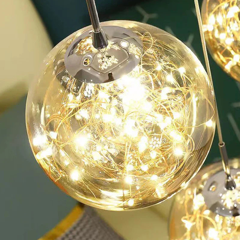 Glass Ball Spiral Chandelier for Modern Staircase & Dining Table LED Ceiling Light
