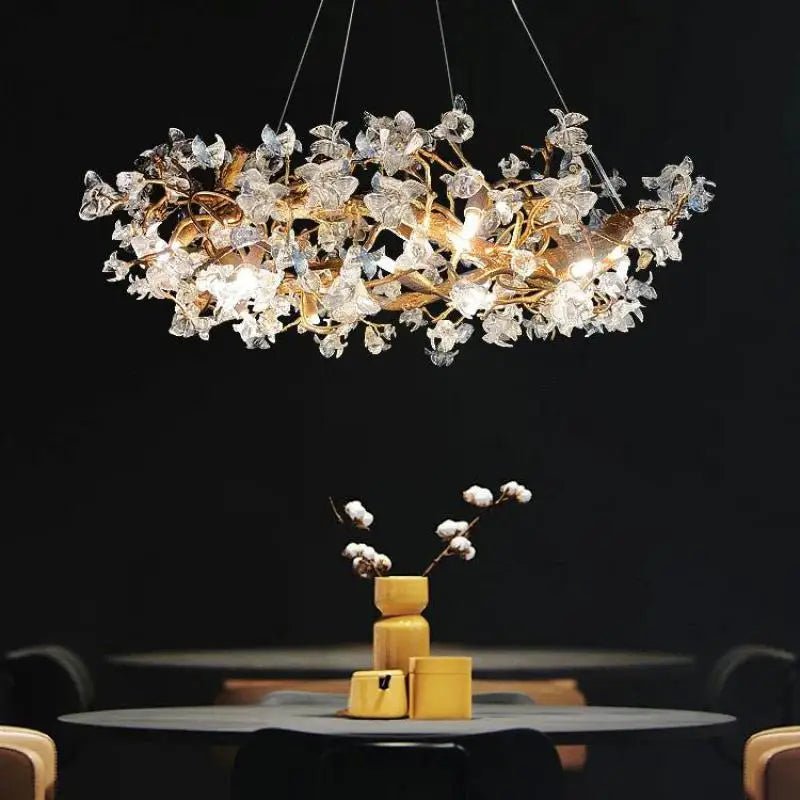 Kapok Flower Glass Crystal Chandelier for Living Room Dining Bedroom