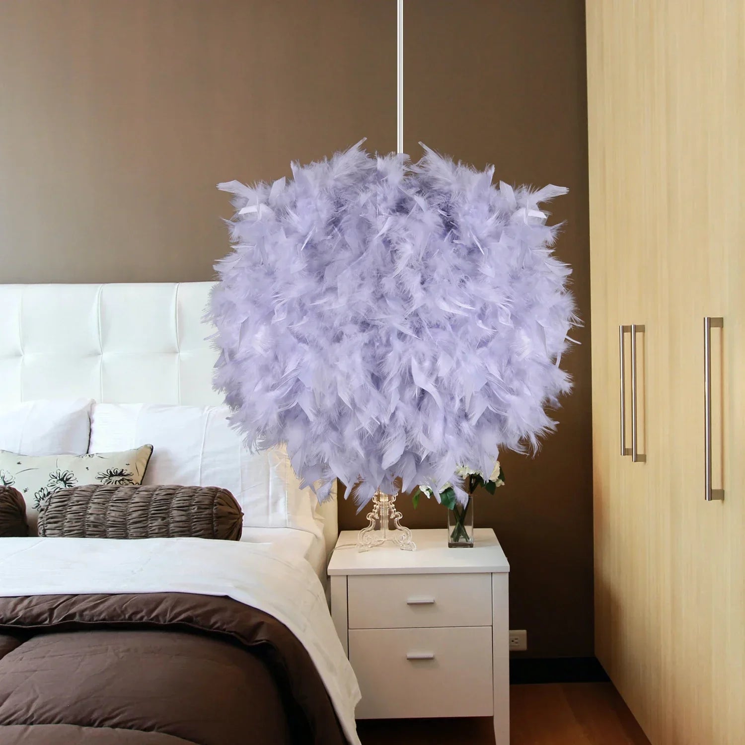 Feather Pendant Lamp E27 Hanging Light Nordic Chandelier for Bedroom & Dining Room by Afralia™