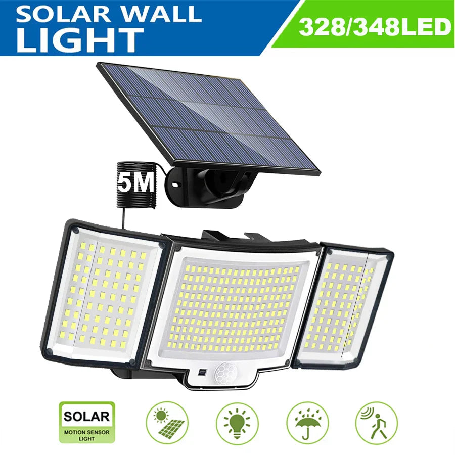 Solar Motion Sensor Wall Lamp 328/348 LED Remote Flood Light IP65 Waterproof