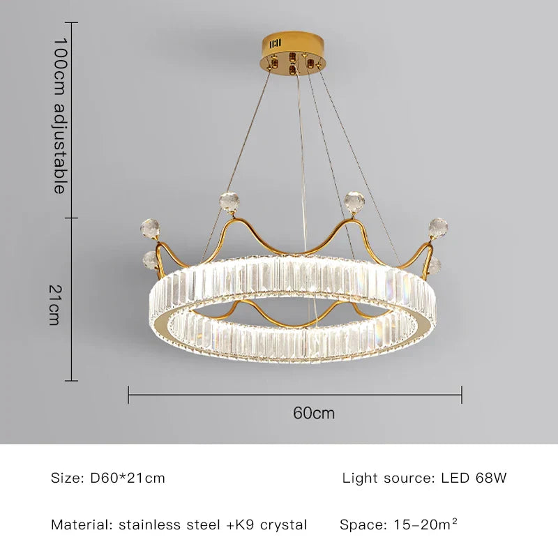 Crown Petal LED Crystal Chandelier - Luxury Nordic Design for Girls' Bedroom