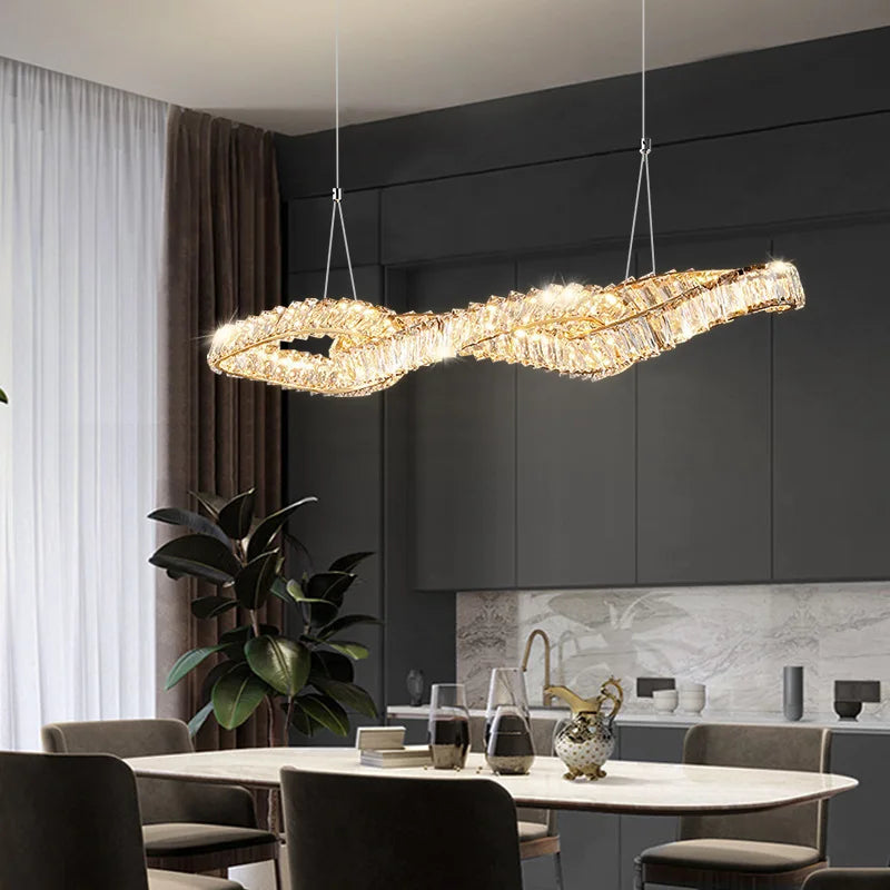 Gold Metal Crystal Pendant Light Luxury Dimmable LED Hanging Lamp