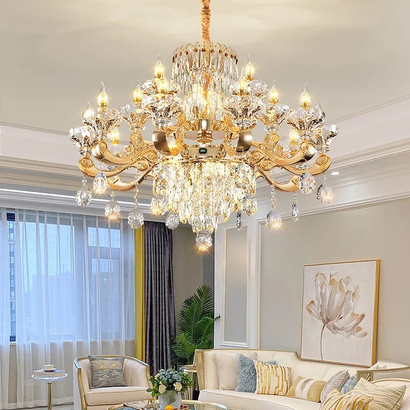 Elegant Duplex Crystal Chandelier for Villa Living Room & Hotel Lobby