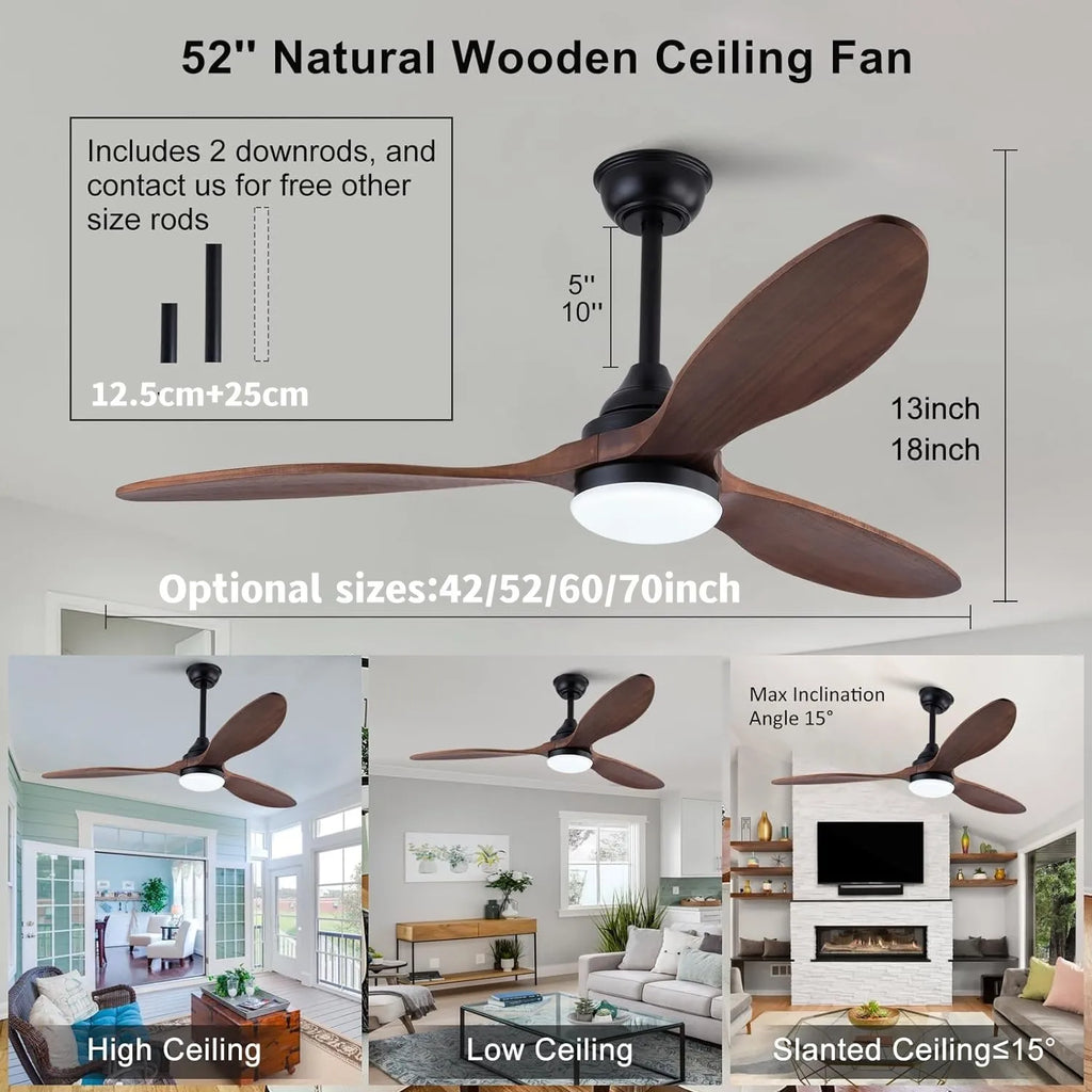 52 Inch Wood Blade Ceiling Fan with Remote Control and Lights
