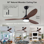 52 Inch Wood Blade Ceiling Fan with Remote Control and Lights