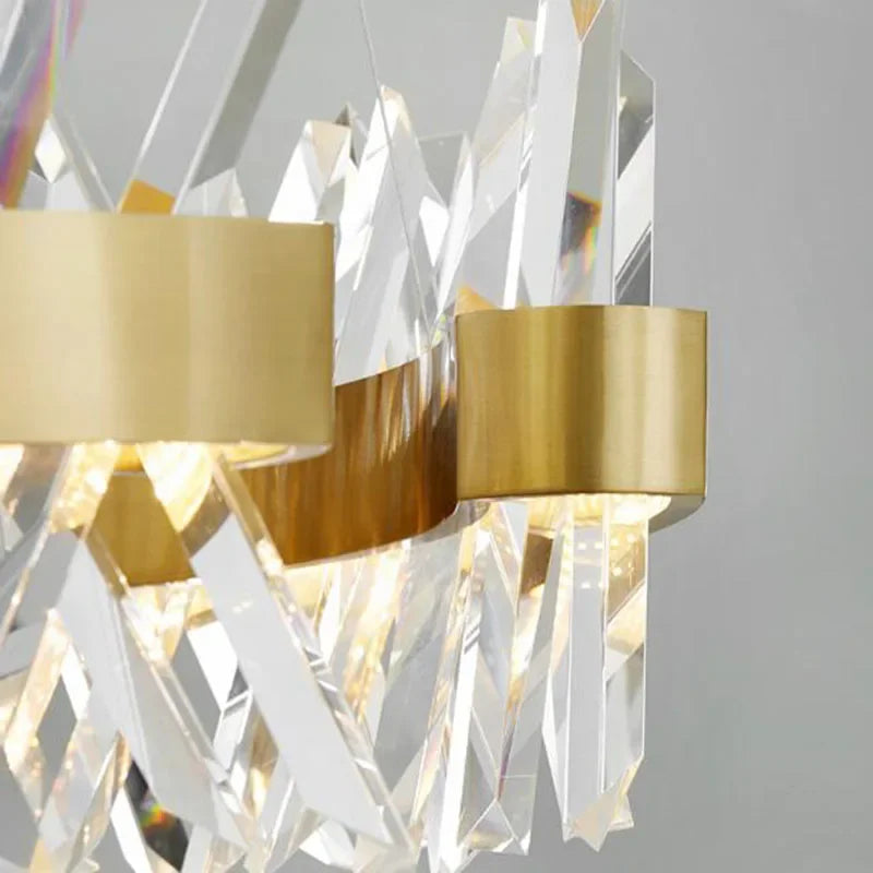 Modern Crystal Pendant Light Semi Round Design for Living Room, Suspension Lamp