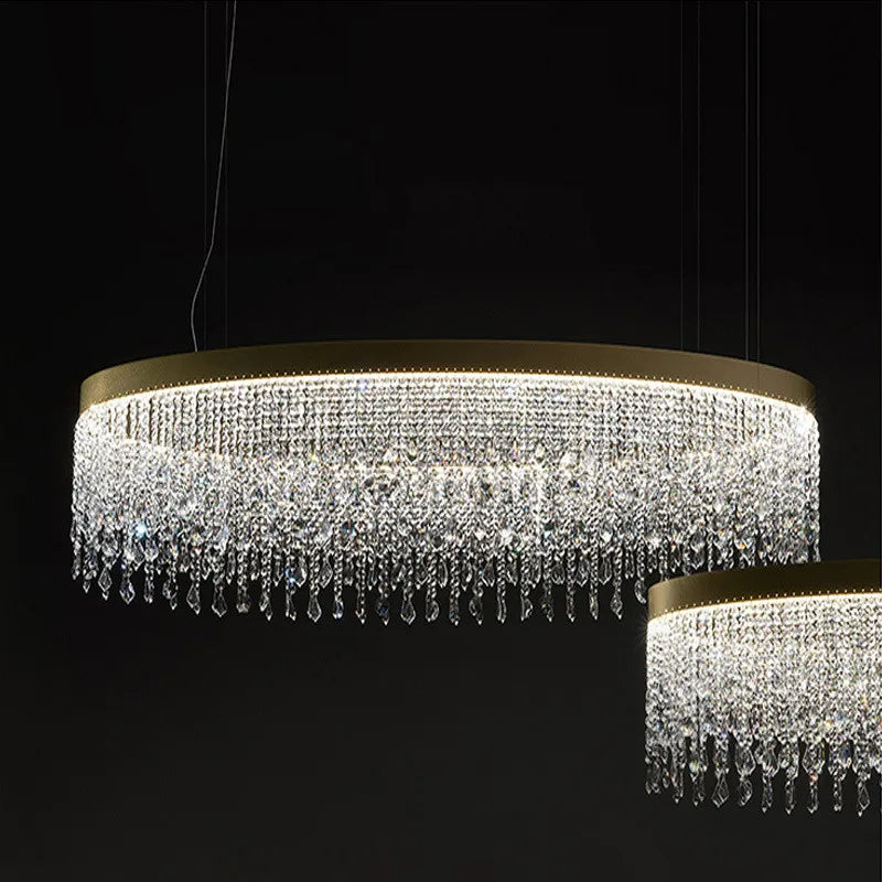 Steel Crystal Pendant Light Dimmable LED Fixture Luxe Round Hanging Lamp