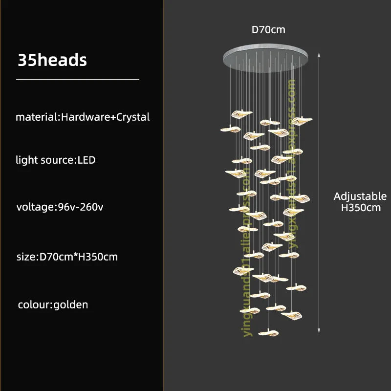 Crystal Glass Staircase Chandelier: Modern Nordic Luxury Living Room Lighting
