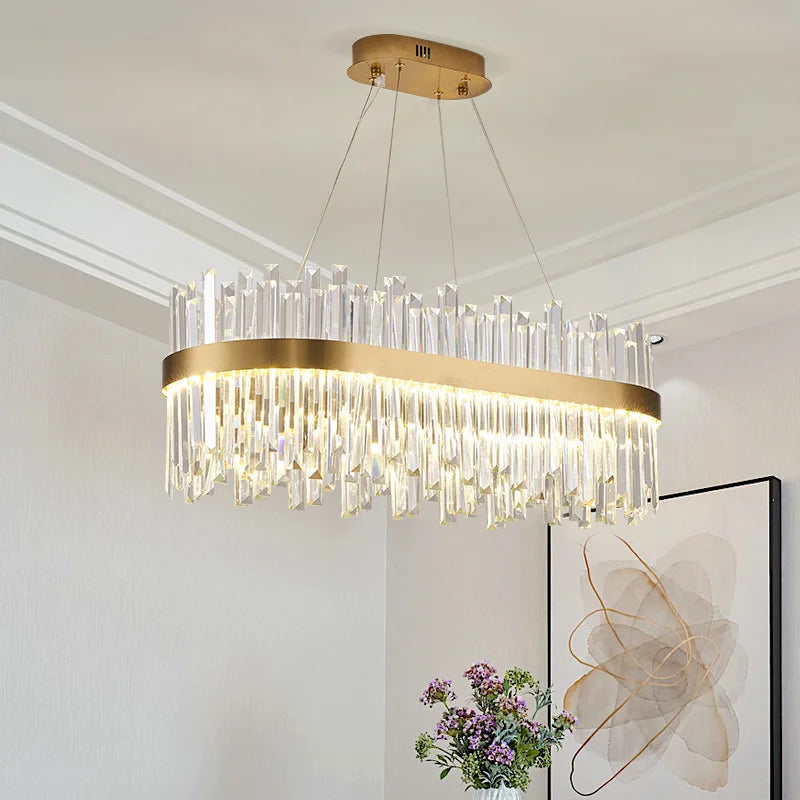Gold Crystal Ceiling Chandelier | Luxury Indoor Lighting for Living & Dining Room
