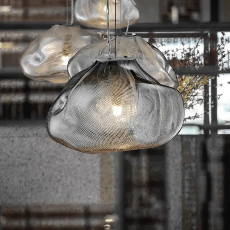 Smoky Grey Glass Pendant Light: Artistic Hanging Lamp for Stylish Decor.