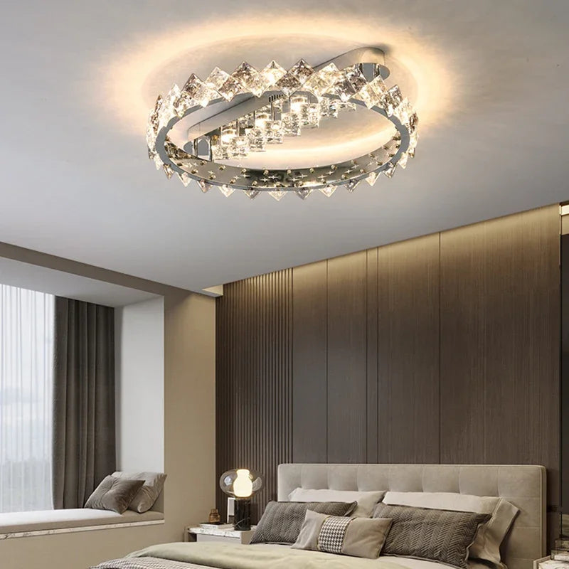 Crystal Ceiling Light: Modern LED Warmth for Living Room & Bedroom