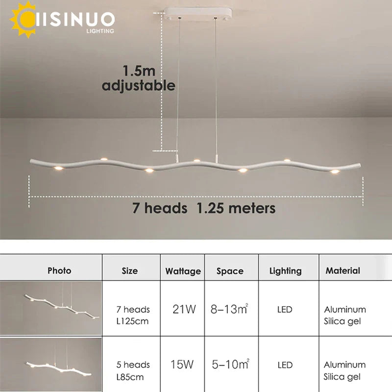 LED Wave Pendant Light for Office Dining Living Room Decor