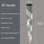 Loft Black Chandelier: Acrylic Villa Ceiling Lamp for Living Room & Staircase