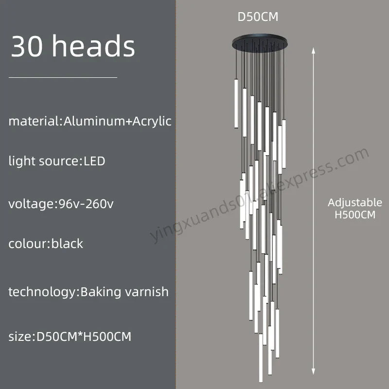 Loft Black Chandelier: Acrylic Villa Ceiling Lamp for Living Room & Staircase