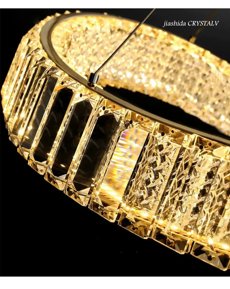 Irregular Steel & K9 Crystal LED Pendant Chandelier for Foyer, Dimmable Lighting