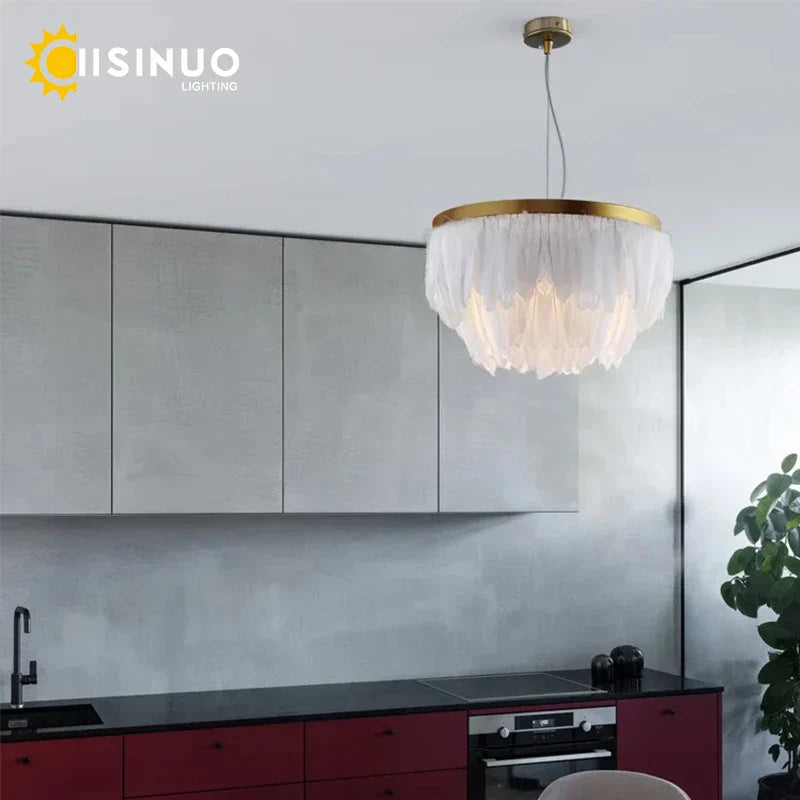 Nordic Feather Circle Chandelier for Marriage Bedroom and Home Decor Lighting
