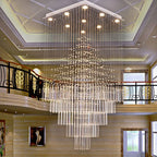 Crystal Column Chandelier: Modern Square Base Hanging Lamp for Living Room, Stair Loft