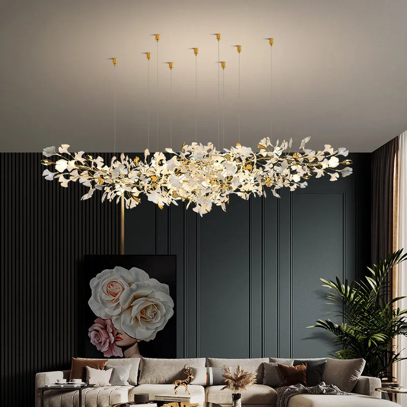 Luxe Ginkgo Leaves Chandelier Pendant Light for Living Room Bedroom