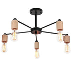 Industrial Rod Iron Wood Sputnik Chandelier Ceiling Lamp LED E27 Home Lighting