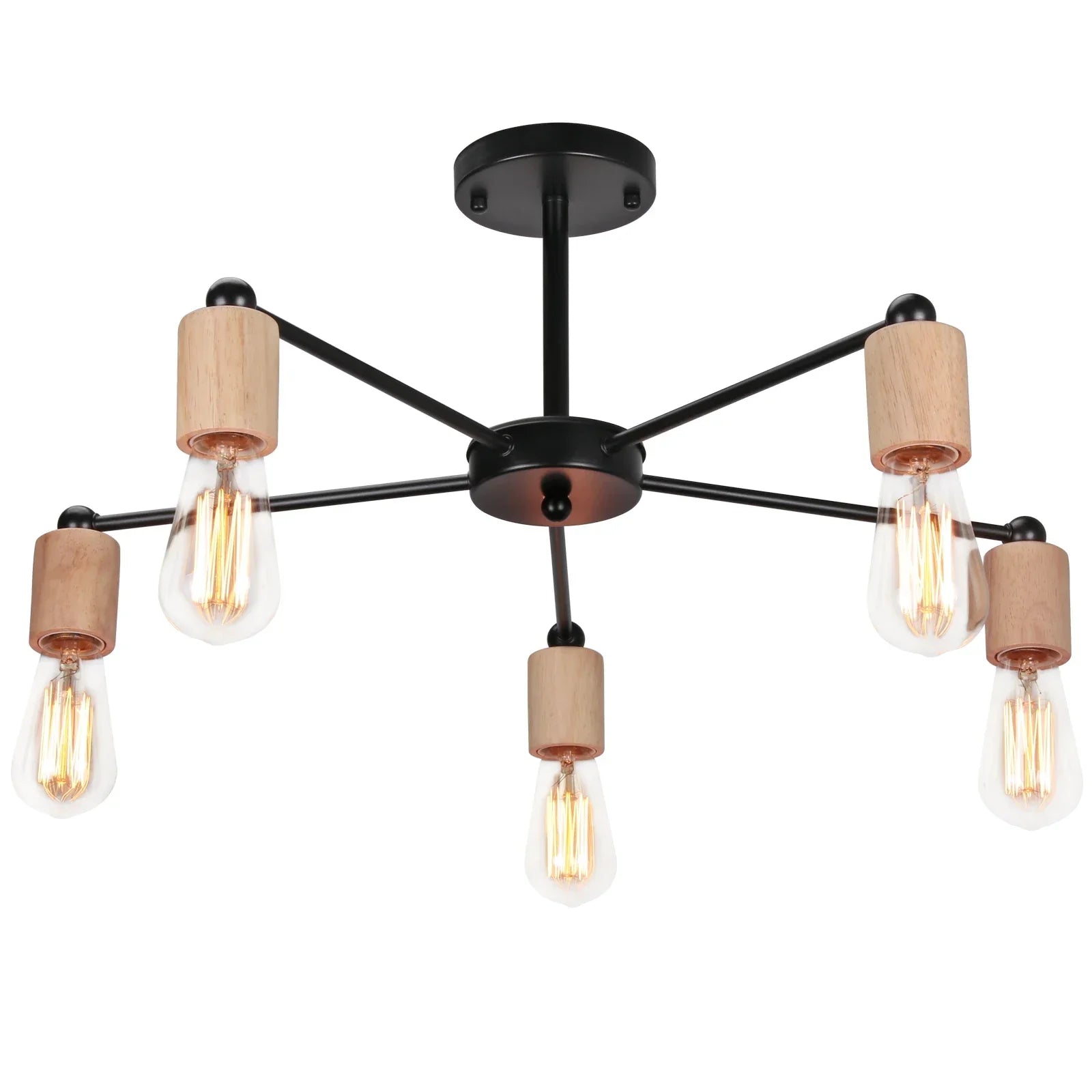 Industrial Rod Iron Wood Sputnik Chandelier Ceiling Lamp LED E27 Home Lighting