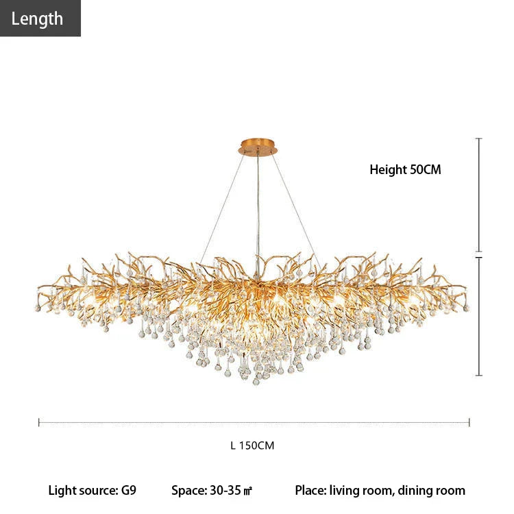 Crystal Tree Branch Chandelier: Luxury LED Pendant Light for Elegant Living Spaces
