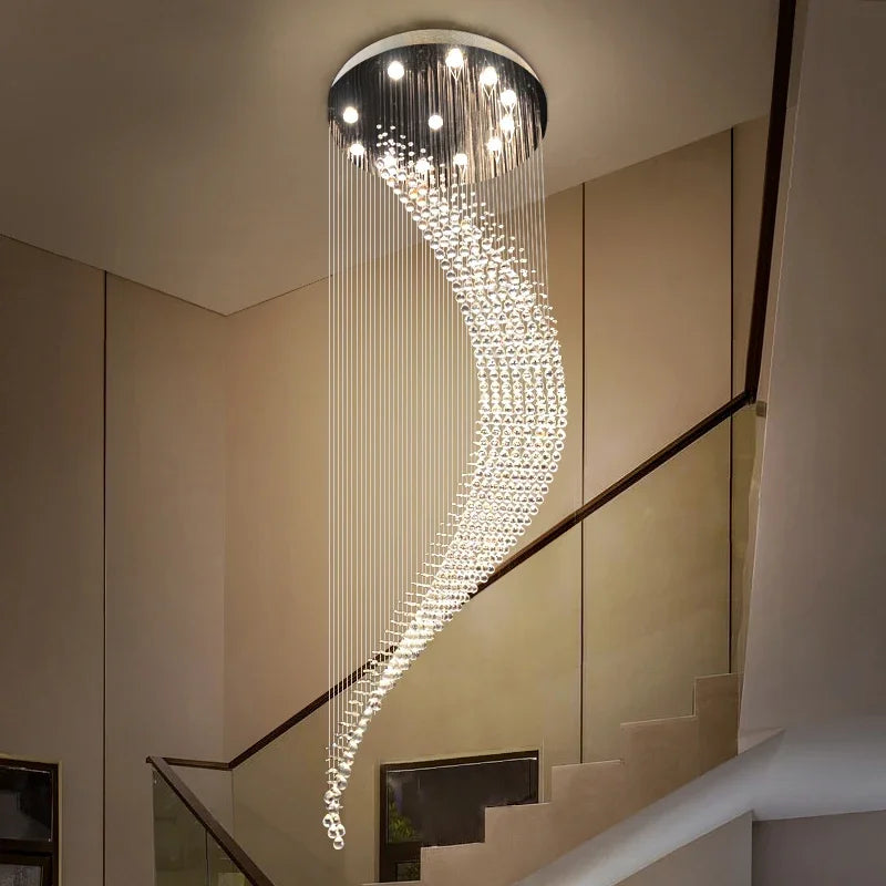 Spiral LED Crystal Chandelier for Dining Room Stair Light