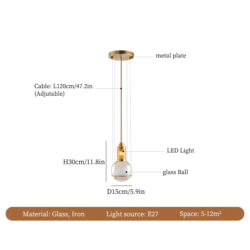 Modern Round Glass LED Ceiling Chandelier Pendant Lights for Living Room Kitchen Island Home Decor