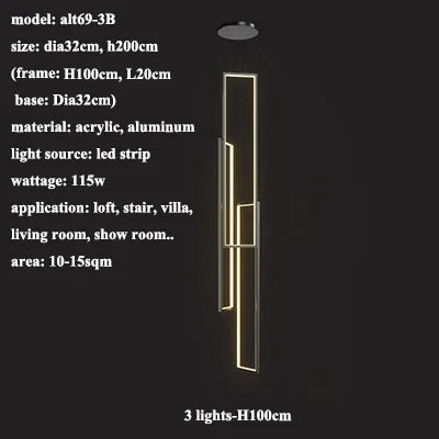 Modern LED Aluminum Pendant Chandelier for Living Room Staircase LOFT