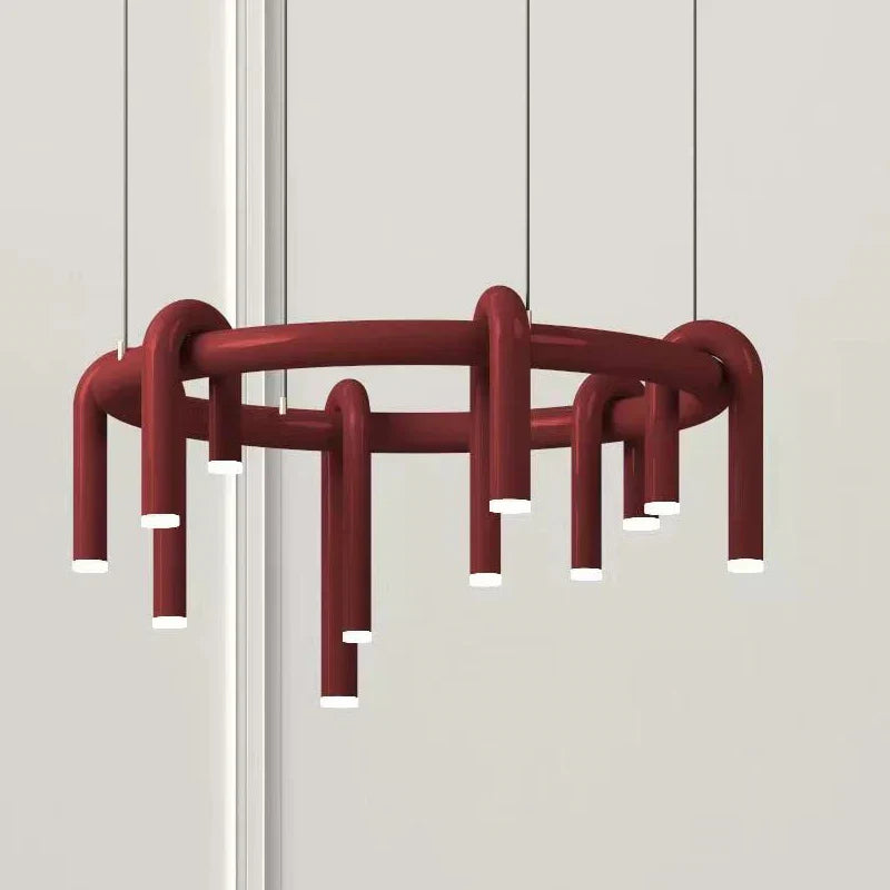 Red U-Shaped Chandelier: Modern Nordic Living Room Bedroom Lighting Fixtures