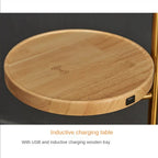 Wireless USB Charging Floor Lamp Round Wood Metal Table Standing Lamp