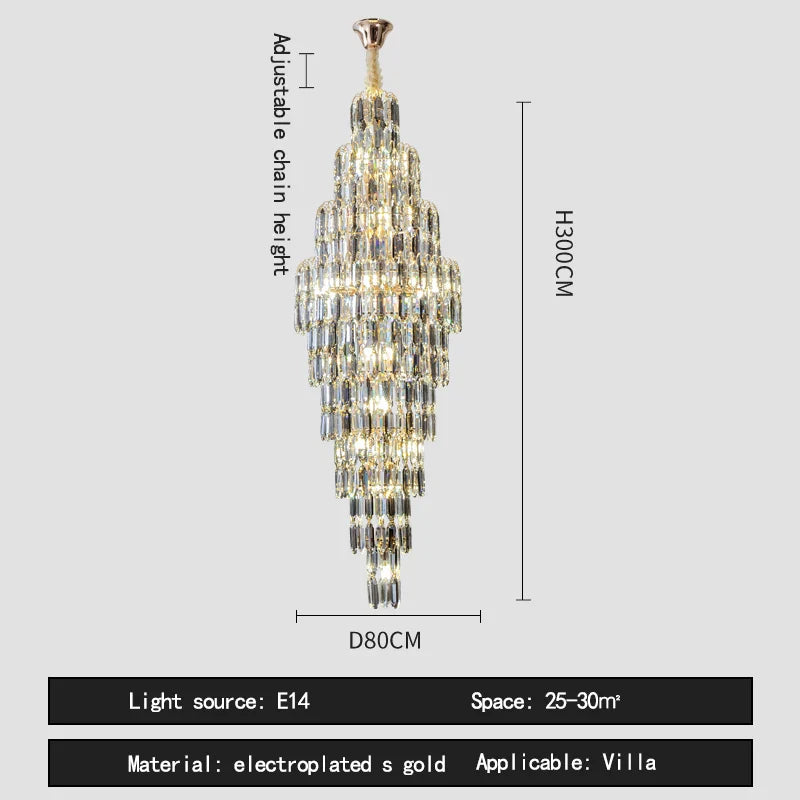 Crystal Spiral Pendant Light Chandelier Loft Luxury Staircase Elegant Upscale