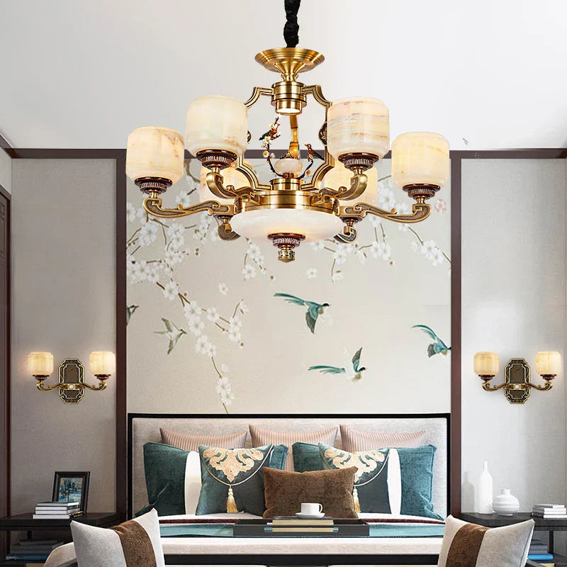 Jade Zinc Alloy Chandelier for Living Room, Restaurant, Hall - Elegant Chinese Design