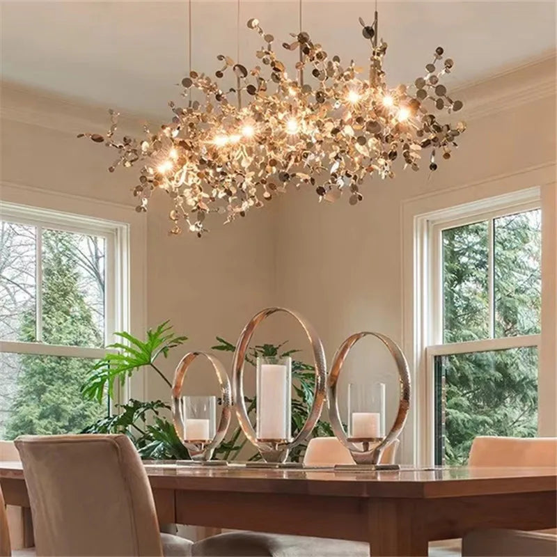 Leaf Chrome Ceiling Chandelier for Living Room, Bar, or Balcony Lighting