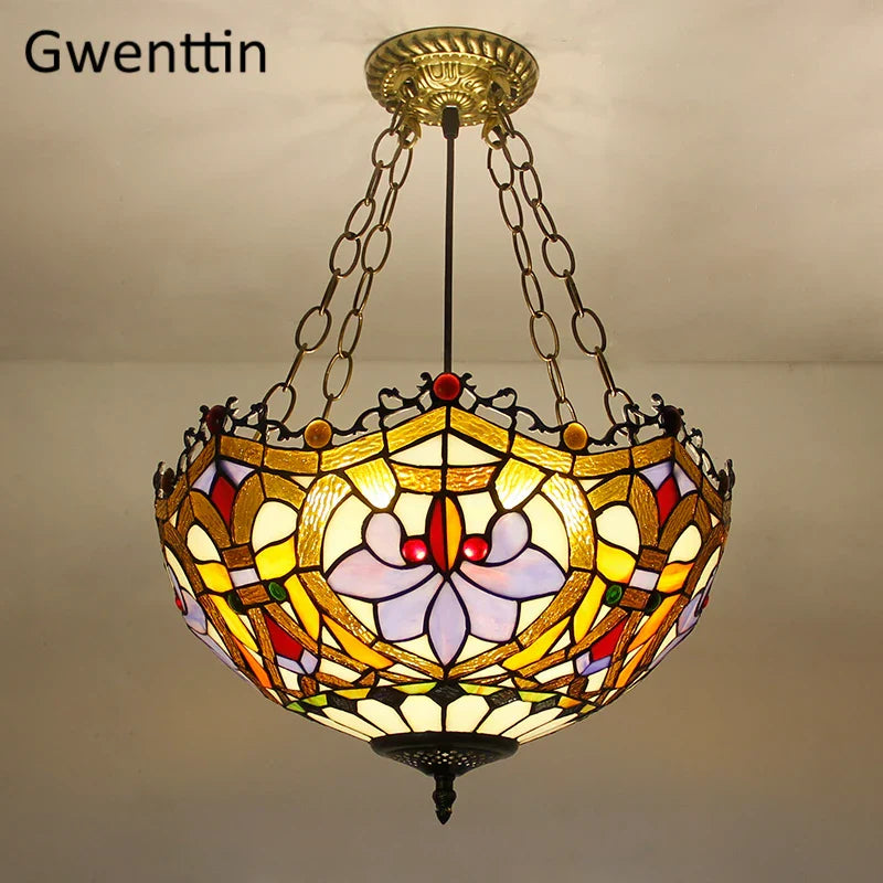 Tiffany Stained Glass Pendant Light Chandelier LED Fixture for Home Deco