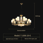 Luxury All Copper Jade Chandelier for Living Room Restaurant Villa Hall