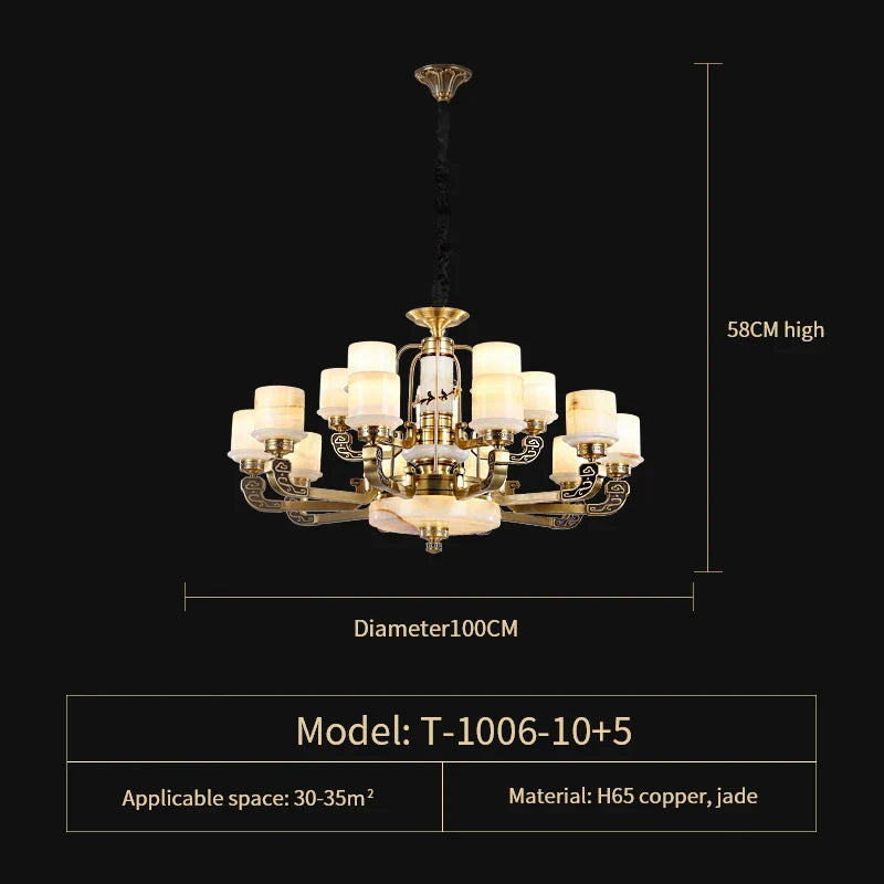 Luxury All Copper Jade Chandelier for Living Room Restaurant Villa Hall