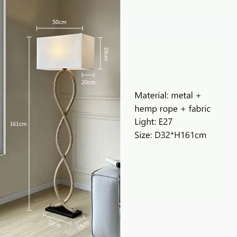 Hemp Rope Fabric Shade LED Floor Lamp for Home Decor