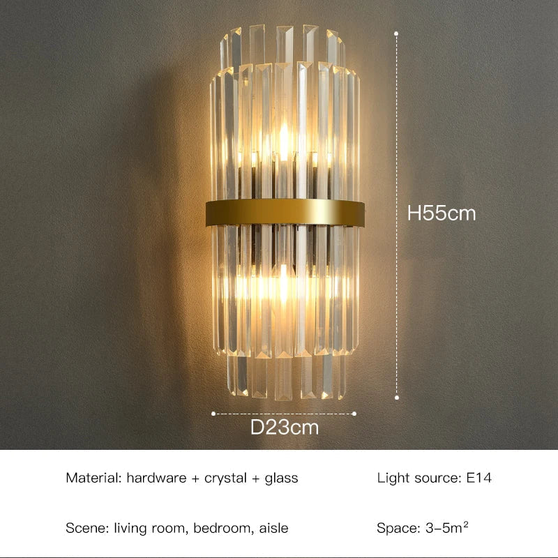 Modern Gold LED Crystal Wall Lamp Living Room Foyer Luxury Sconce