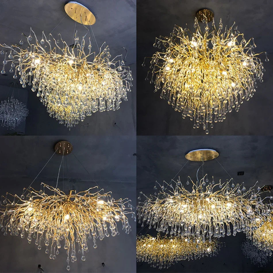 Golden Branch Crystal Chandelier for Modern Luxury Living Room & Hotel Lobby Decor