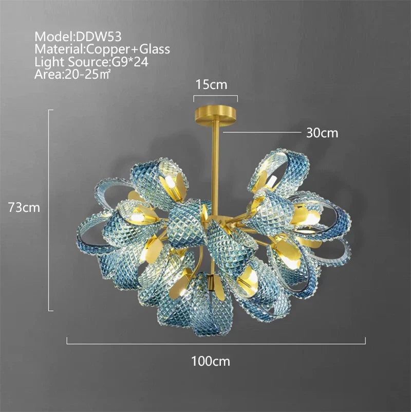Peacock Leaf Copper Ceiling Chandelier: Modern LED Art Deco Blue 2024 Lustre