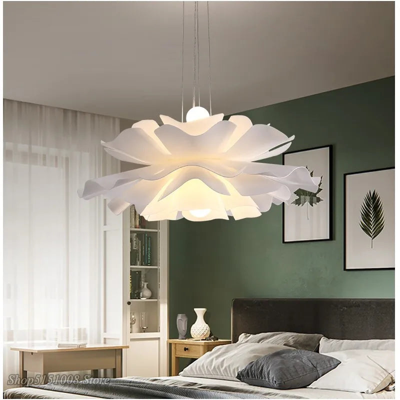 White Acrylic LED Bedroom Chandelier, Modern Nordic Design for Living Room and Girl's Room