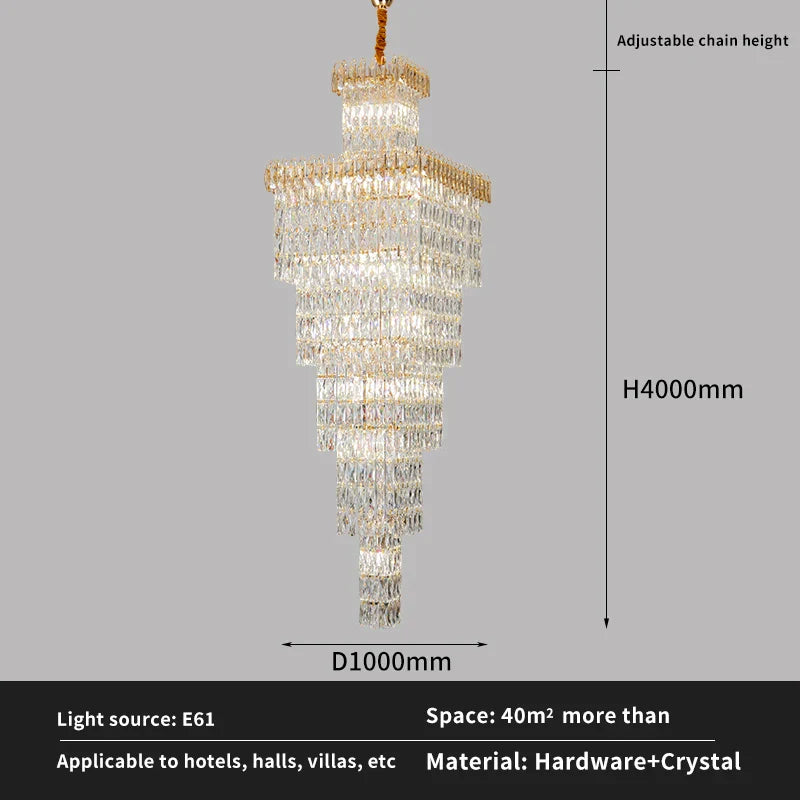 Crystal Luxe Living Room Chandelier - Modern & Elegant Hall Staircase Lighting