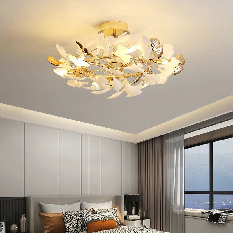 Ginkgo Leaf Bedroom Lamp: Post-modern Romantic Art Ceiling Light for Master Bedroom